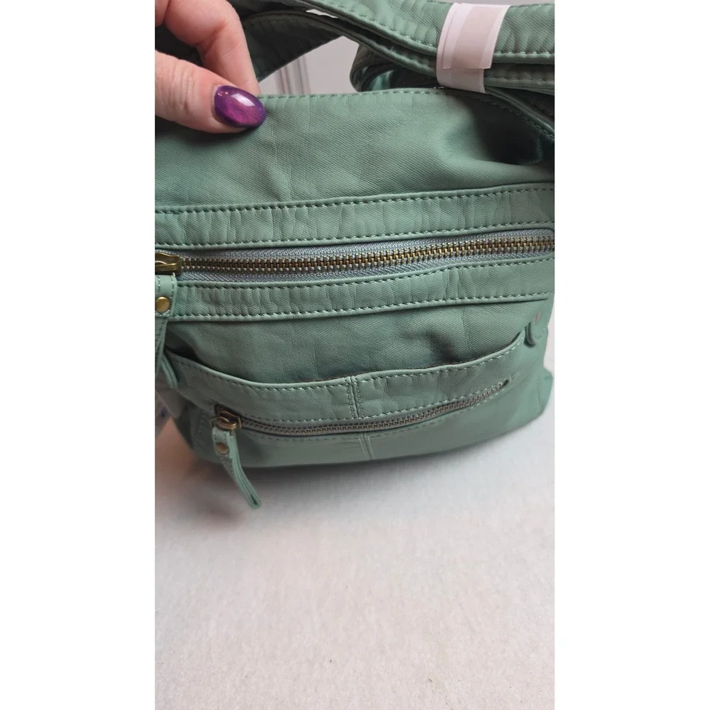 Scarleton Sage Green Vegan Leather Multi Pocket Crossbody Shoulder Bag NWT